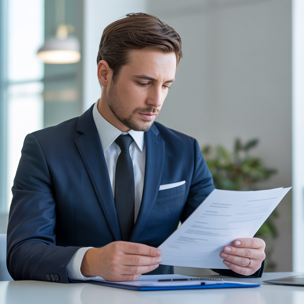 Professional reviewing documents